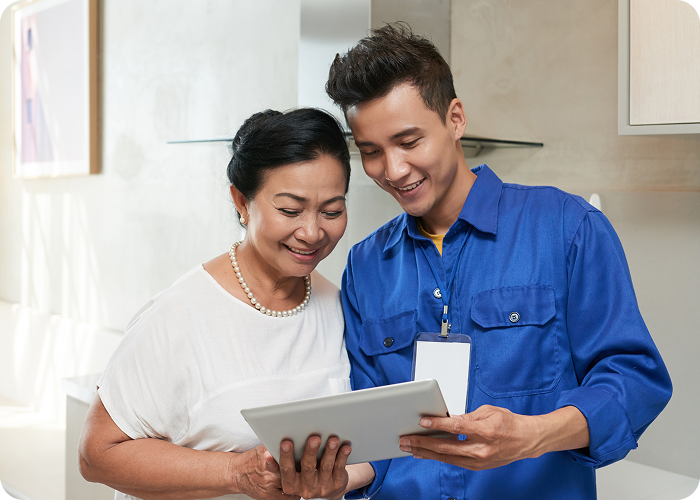 Home service professional helping a customer